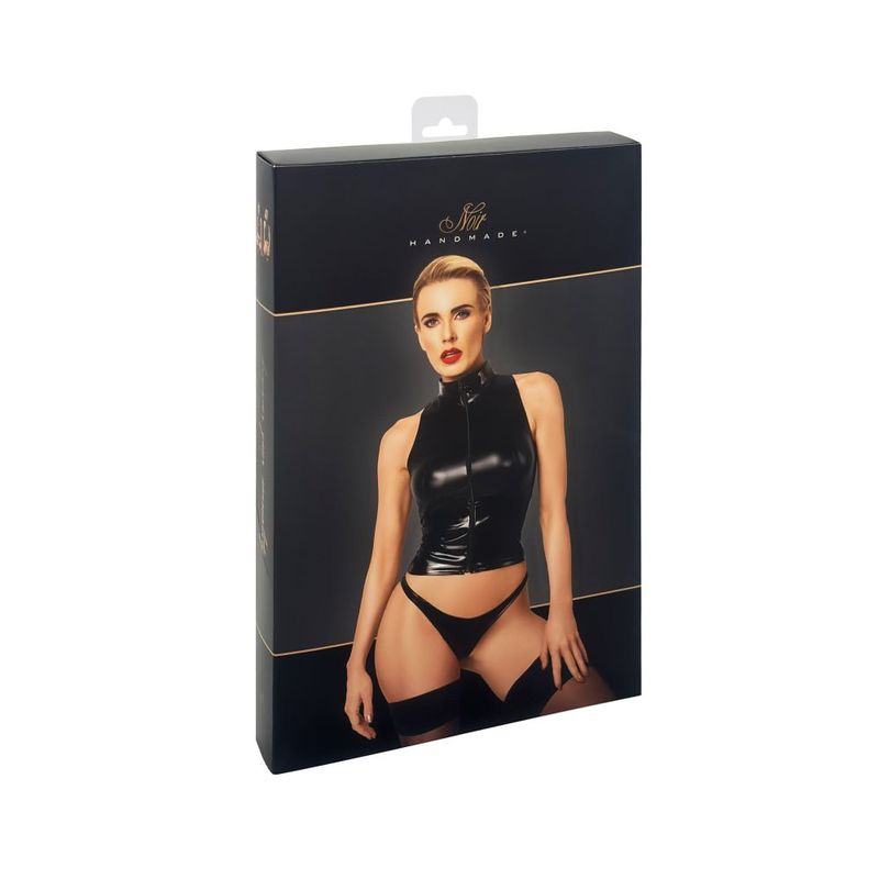 Noir Glam Wetlook Top Vinyl Corset