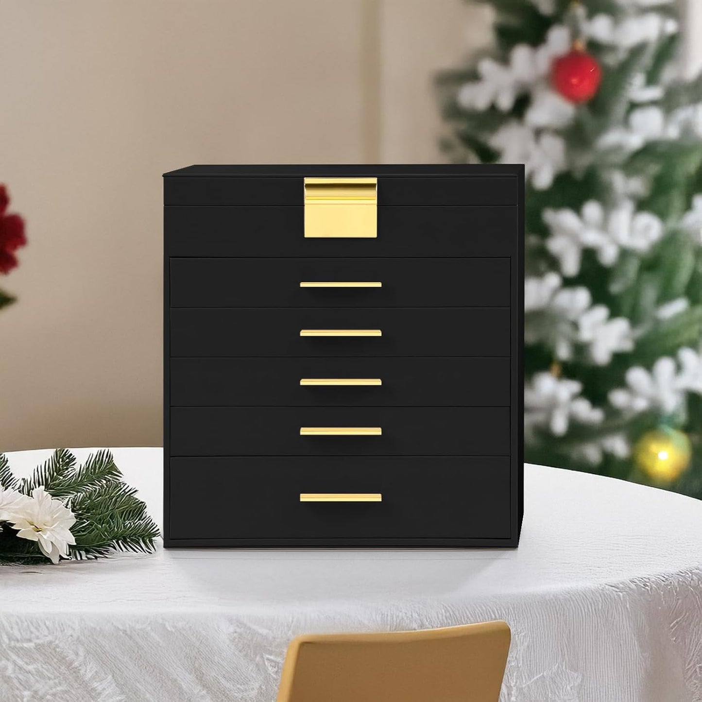 CARLA HOME 6-Layer Large Jewelry Organizer Box for Women with Mirror, Drawers, Hooks & Dividers for Rings, Necklaces, Bracelets, Ideal Gift for Women (Black)