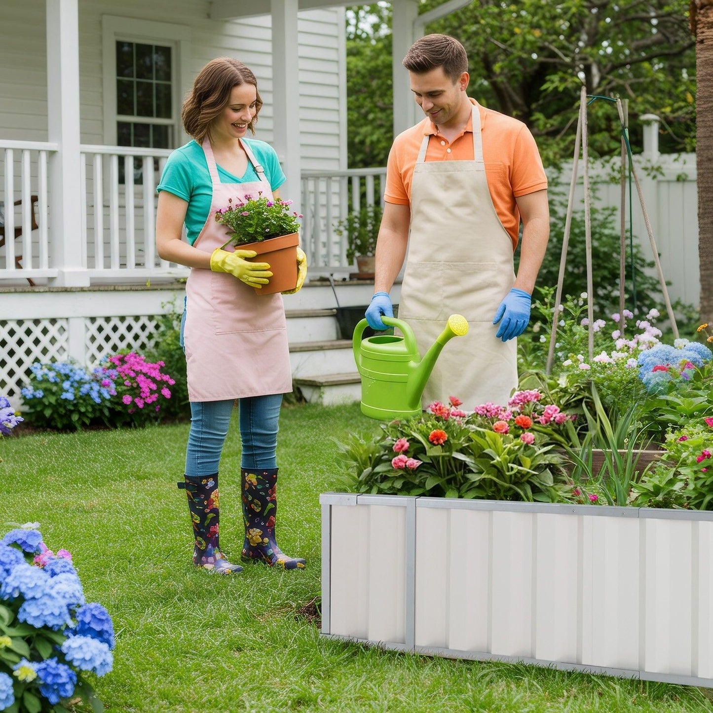 Galvanised Steel Raised Garden Rectangle Bed 160x80x42cm No-Screw Oval