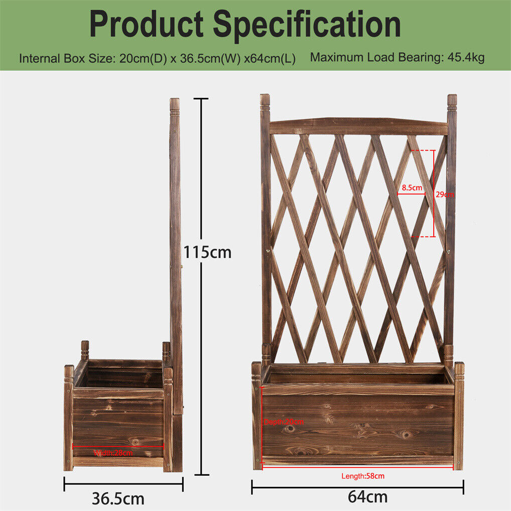 Elevated Wooden Planter Box L-64x36.5x115cm with Trellis
