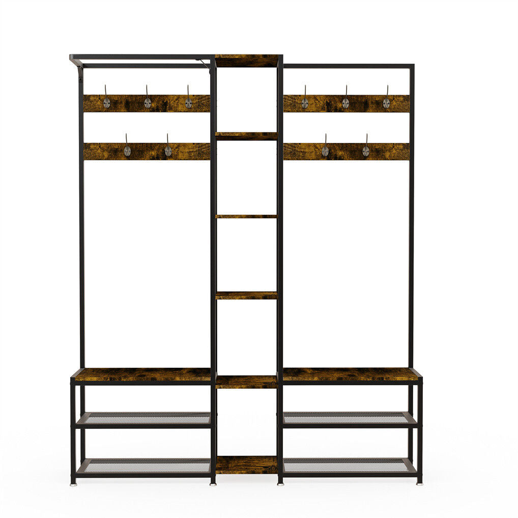 Corner Coat Stand with Shoe Bench Metal & MDF Organizer