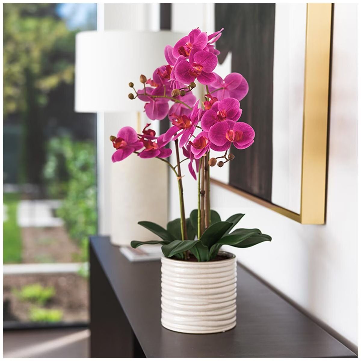 Artificial Orchid With Ribbed Pot 67cm Pink