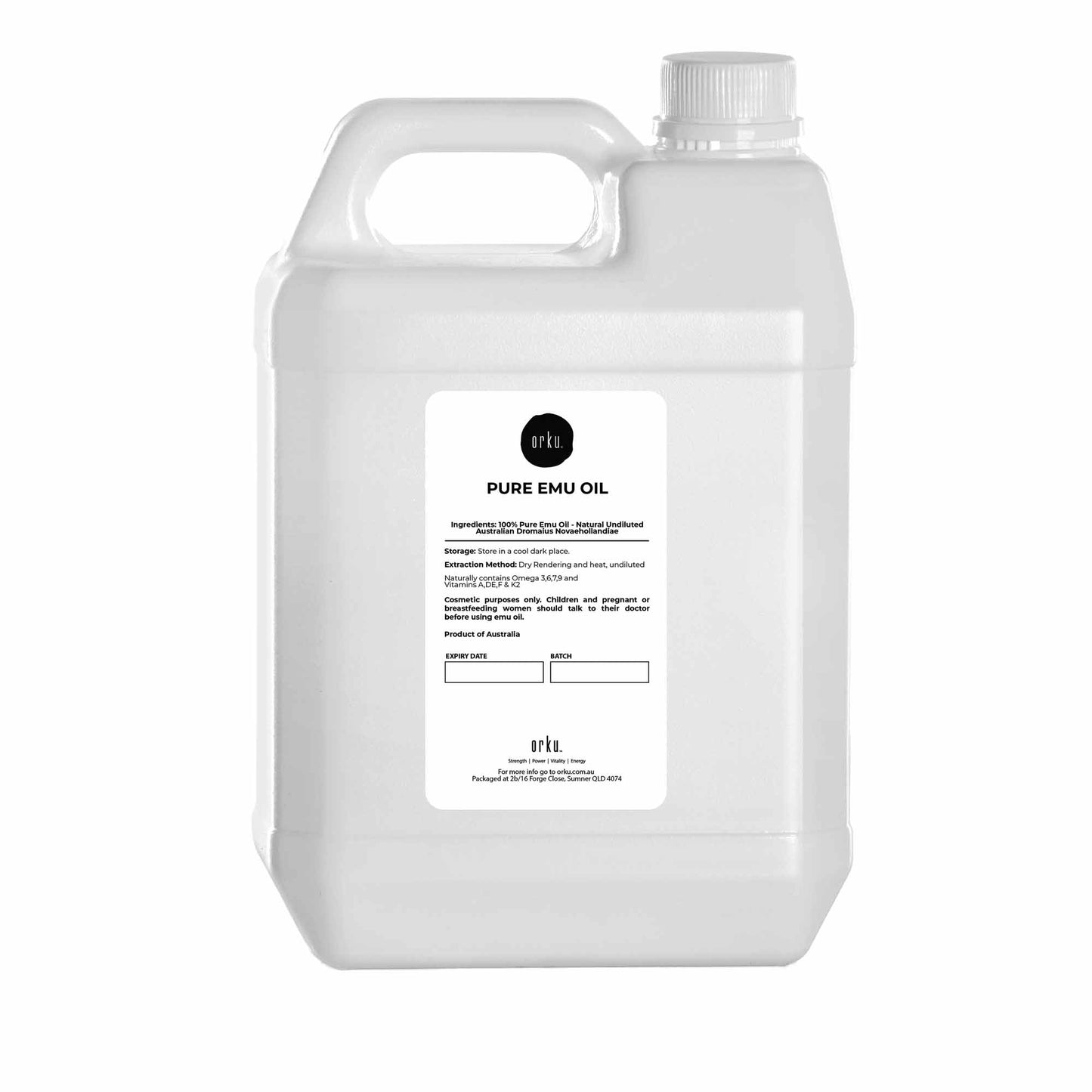 Orku 5L Pure Emu Oil - Natural Undiluted Australian Dromaius Novaehollandiae