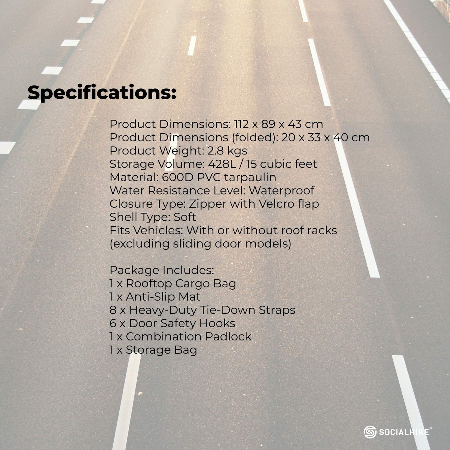 Social Hike 428L Car Rooftop Storage Carrier - Soft-Shell Waterproof Roof Bag