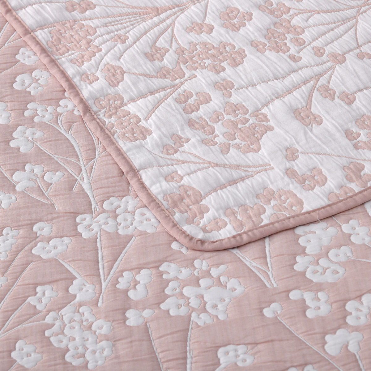 Bianca Myra Blush Floral Jacquard Bedspread Set Single