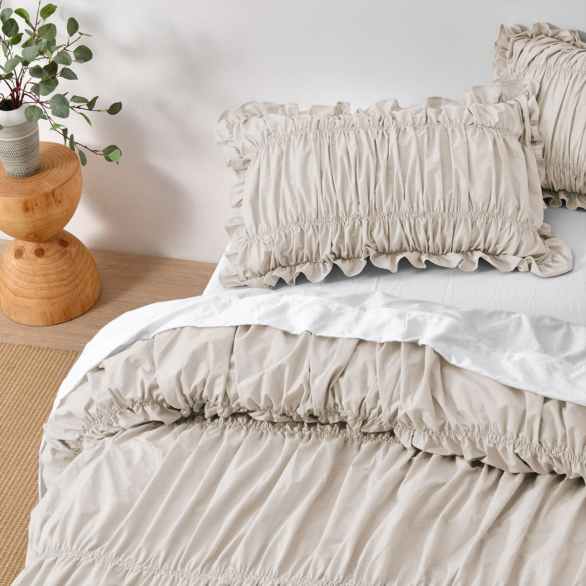 Vintage Design Homewares Haven Natural Washed Cotton Ruched Quilt Cover Set King