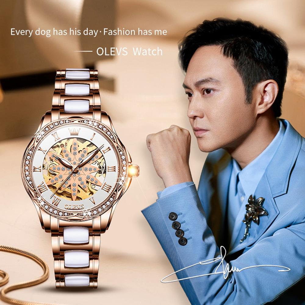 Women Waterproof Mechanical Watch with Ceramic Band - Multifunctional and Elegant