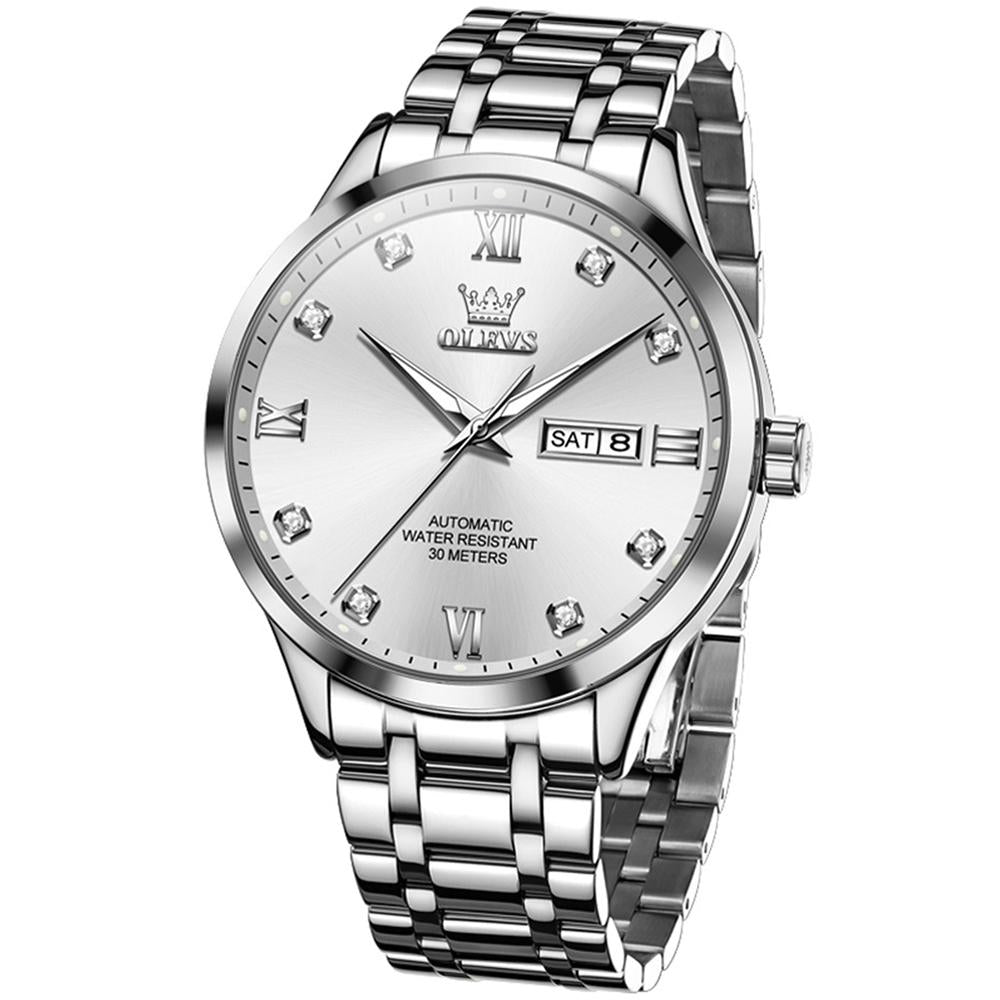 Waterproof Quartz Watch with Diamond Roman Scale for Men - Grey + Silver