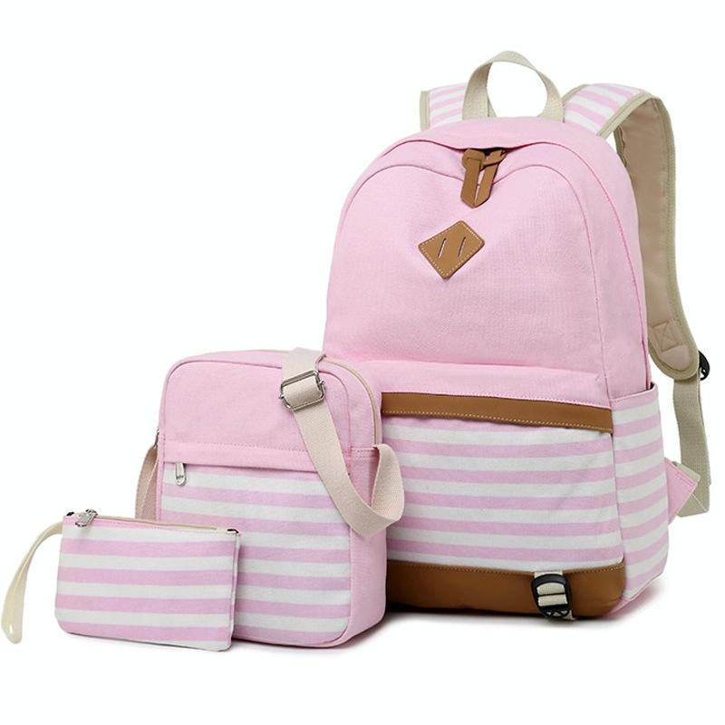 Printed Canvas Backpack Set - 3 Pieces - Green