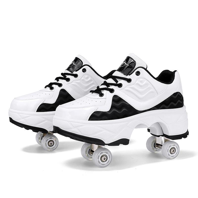 Retractable Dual-purpose Roller Skates - Size 33 Deformable Four-wheel - Df09 White - 36
