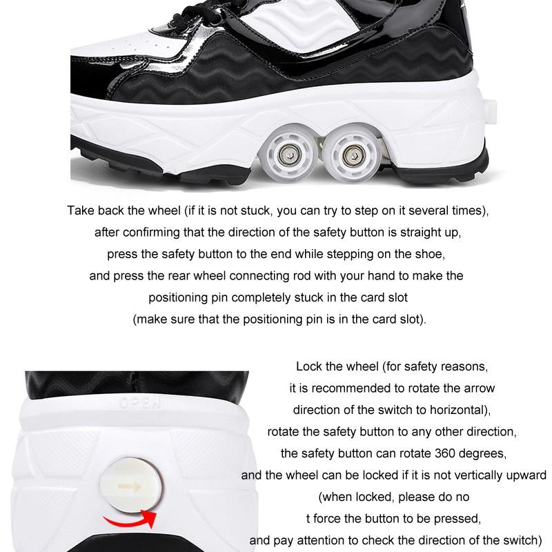 Retractable Dual-purpose Roller Skates - Size 33 Deformable Four-wheel - Df09 White - 36