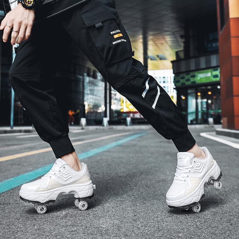 Retractable Dual-purpose Roller Skates - Size 33 Deformable Four-wheel - Df09 White - 36
