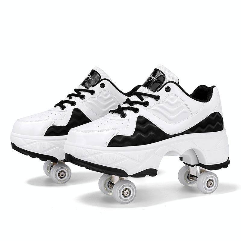 Retractable Dual-purpose Roller Skates - Size 33 Deformable Four-wheel - Df09 White - 36