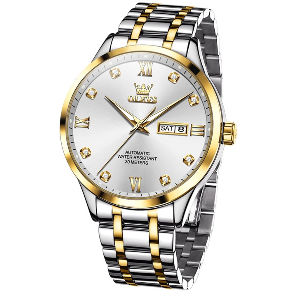 Waterproof Quartz Watch with Diamond Roman Scale for Men - White + Silver
