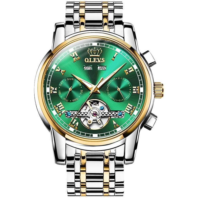 Waterproof Automatic Mechanical Watch for Men with Multi-function Flywheel - Silver Gold Blue