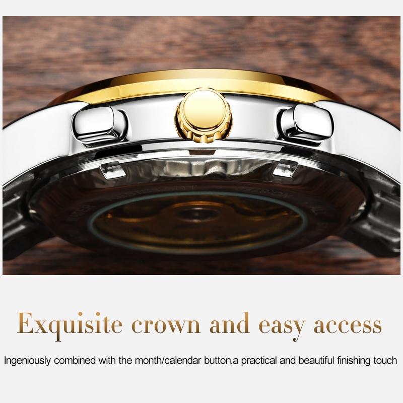 Waterproof Automatic Mechanical Watch for Men with Multi-function Flywheel - Silver Gold Blue