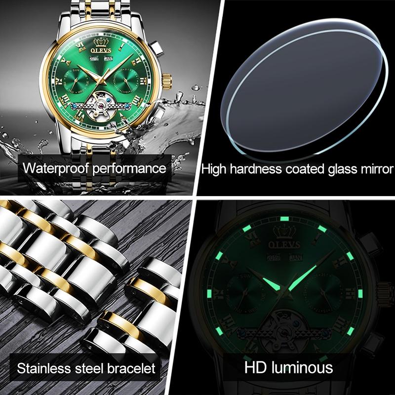 Waterproof Automatic Mechanical Watch for Men with Multi-function Flywheel - Silver Gold Blue