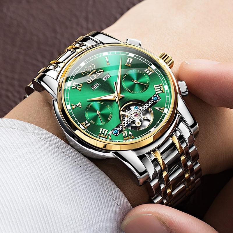Waterproof Automatic Mechanical Watch for Men with Multi-function Flywheel - Silver Gold Blue
