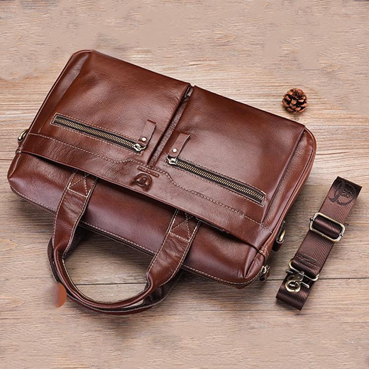 Large Capacity Retro Cowhide Briefcase - Black