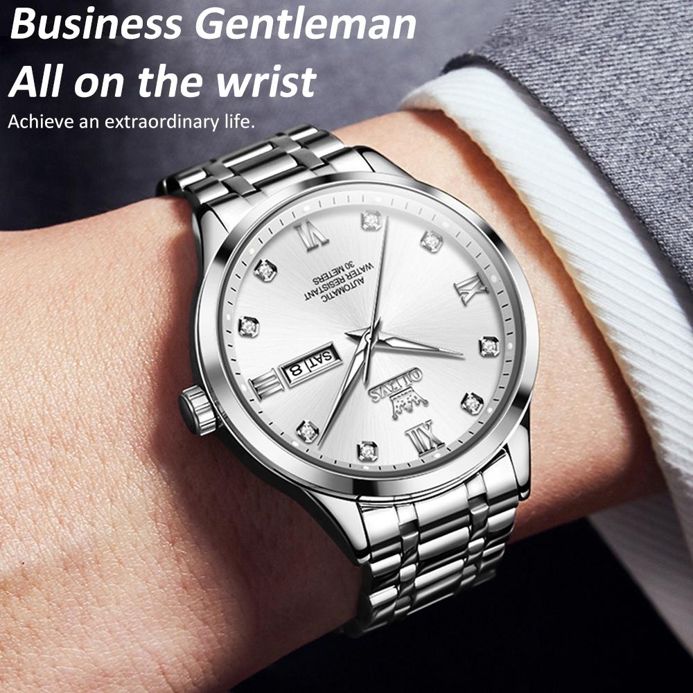 Waterproof Quartz Watch with Diamond Roman Scale for Men - White + Gold