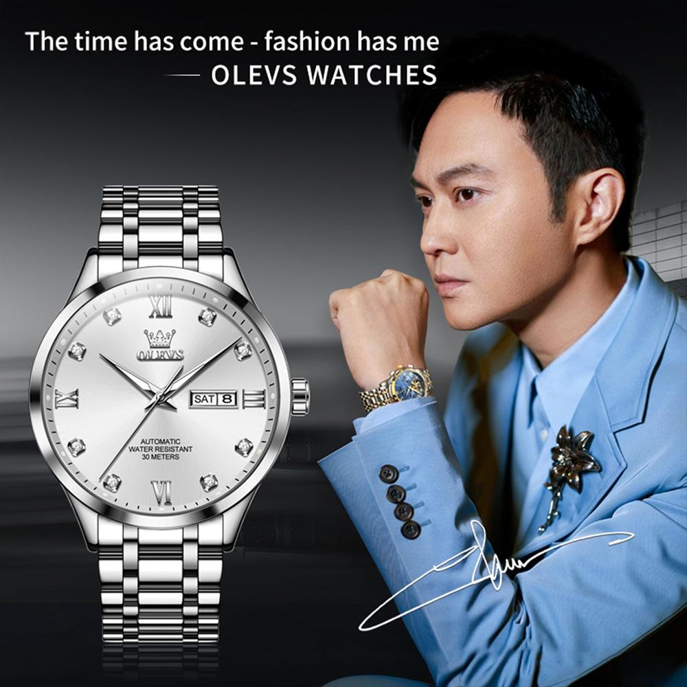 Waterproof Quartz Watch with Diamond Roman Scale for Men - White + Gold