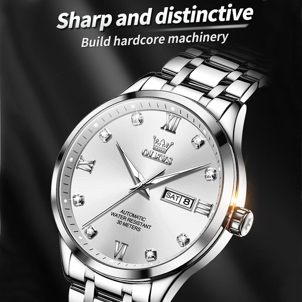 Waterproof Quartz Watch with Diamond Roman Scale for Men - White + Gold