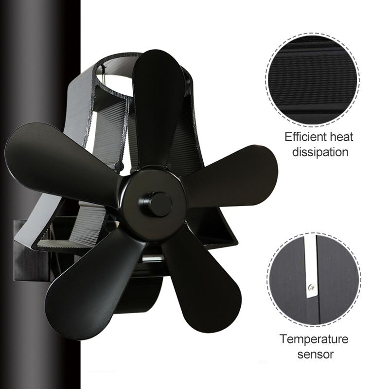 High Temp 5-blade Heat Powered Stove Fan for Fireplaces - Silver