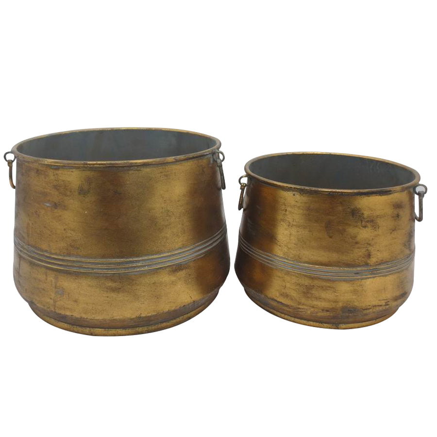 Set 2 Nested Lustre Vintage Metal Pots 40cm, 32cm