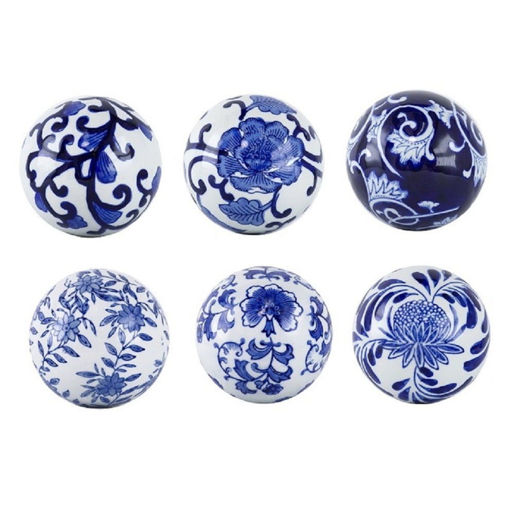 Aline Blue & White Decorator Set of 6 Balls 10cm