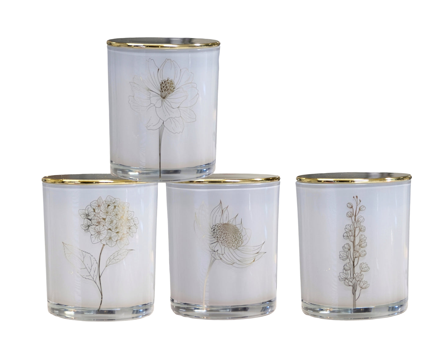 bulk 12 Foiled Botanical Flower Scented Candle 4 Assort 9cm