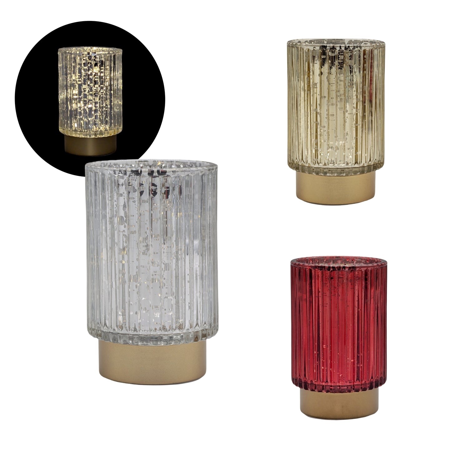 bulk 12 Light Up Metallic Glass Holder Assort 13cm