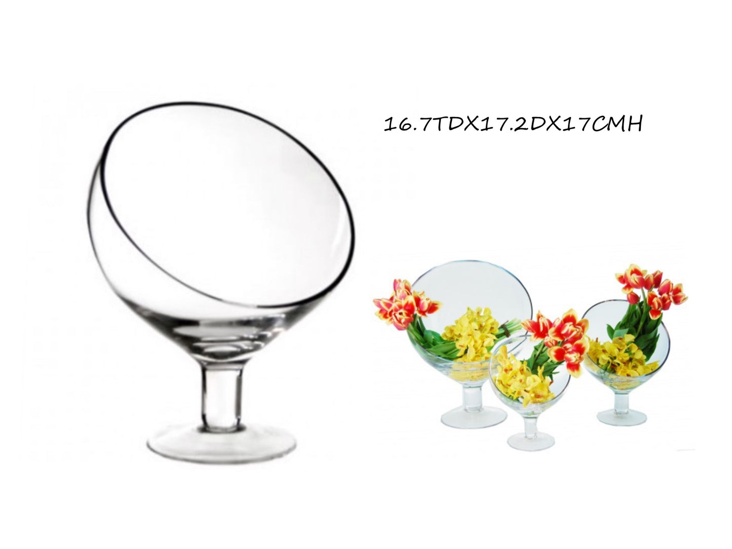 bulk 6 Glass Vase Round Slanted Top 17x17cm