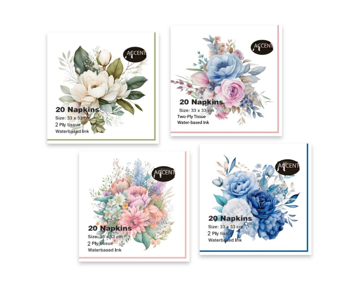 bulk 960 Flower Bouquet Napkins 2ply Assort 33x1cm