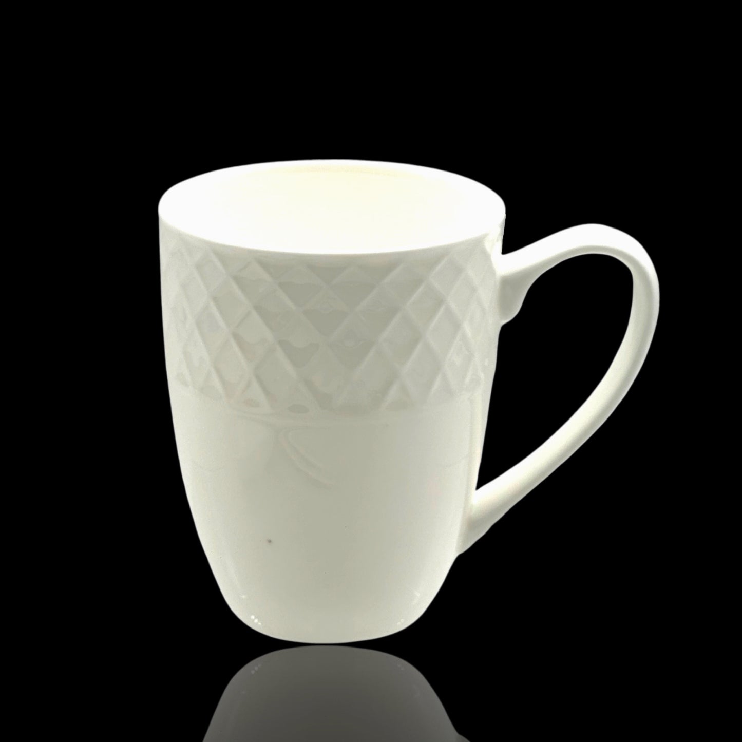 bulk 36 White Bone China Mug Embossed 450ml