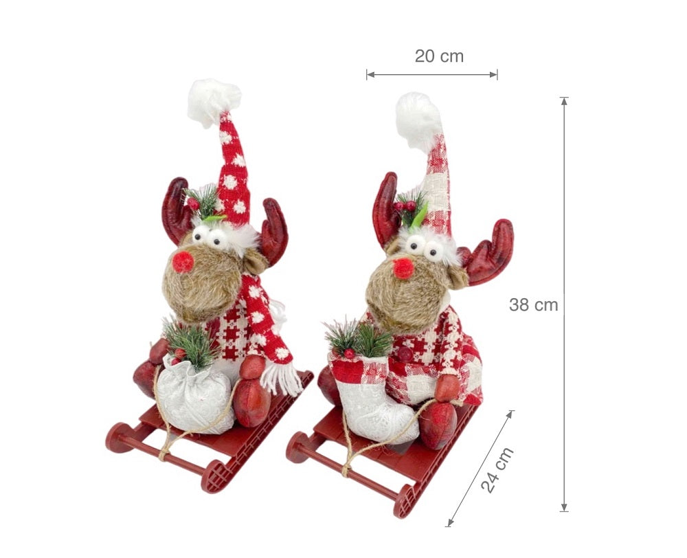 bulk 8 Mr & Mrs Dasher Sled Deer Assort 38cm