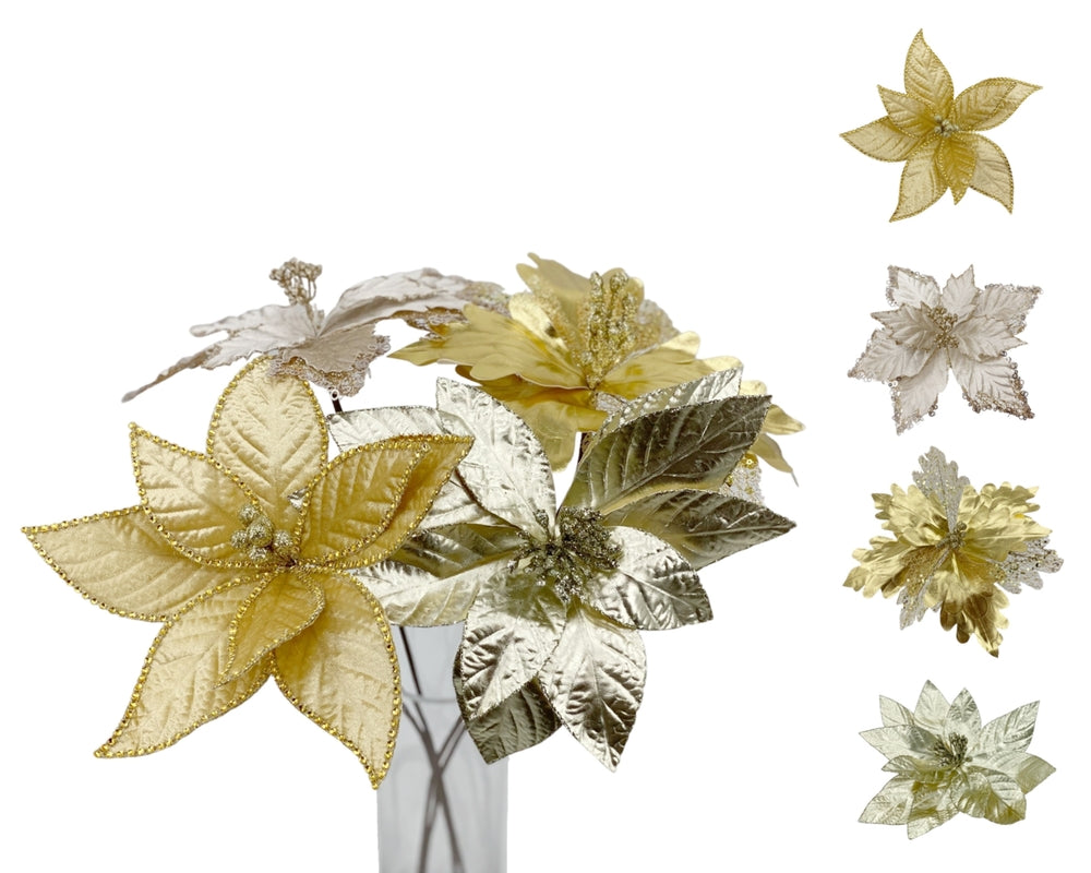 bulk 24 Xmas Glam Poinsettia Stem Flower Assort 60cm