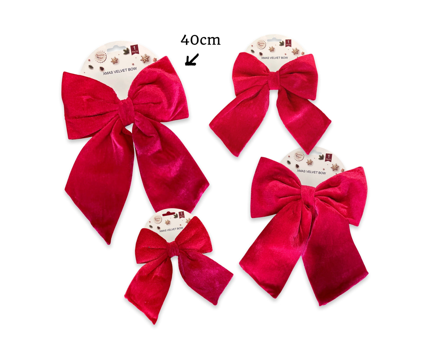 bulk 12 Xmas Velet Red Bow 40cm