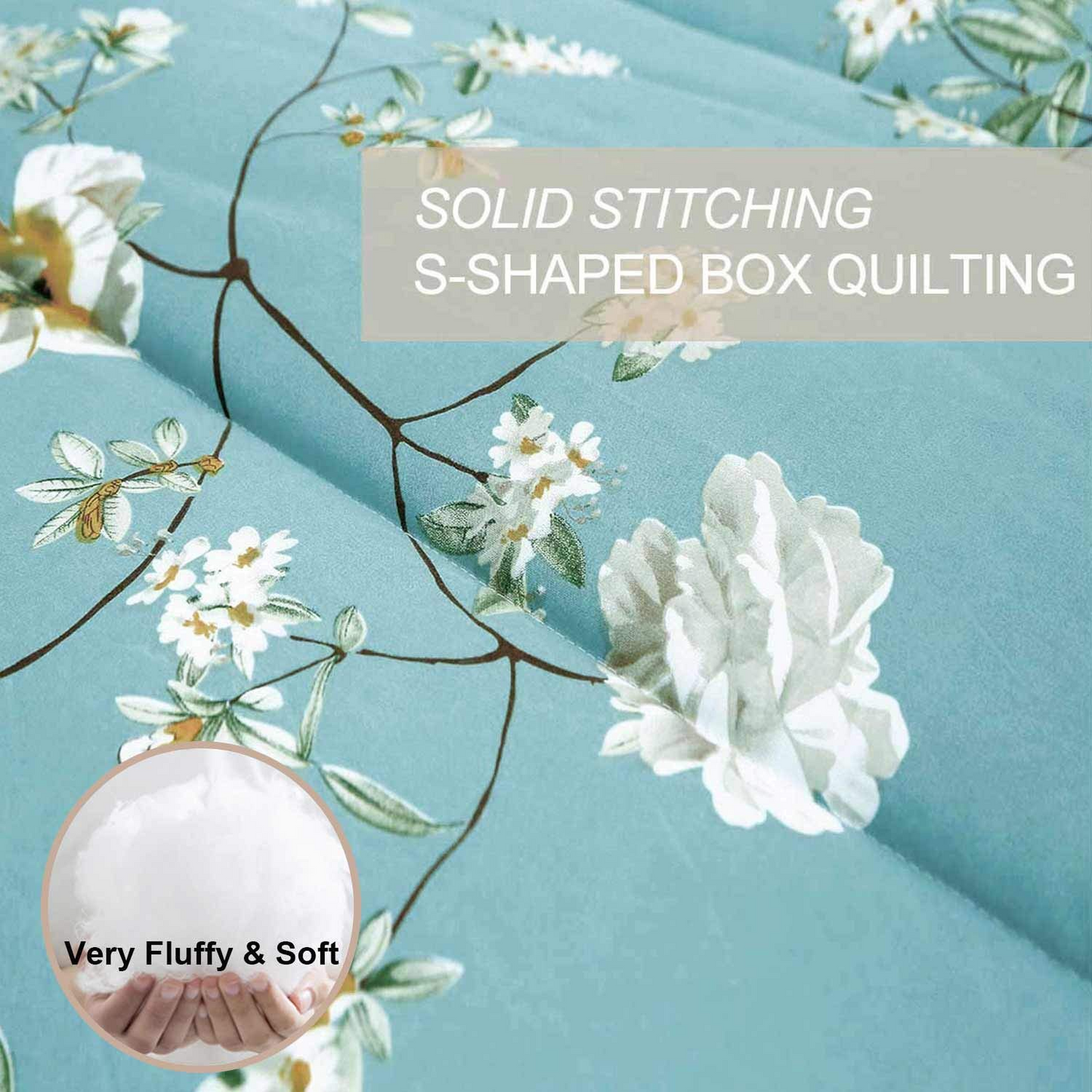 Floral Soft Comforter Set, Queen/King Size, Quilted Bedding for All Seasons