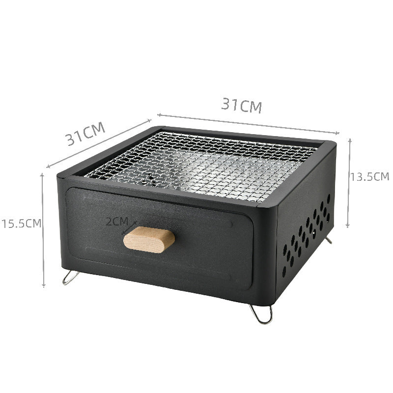 Black Portable Japanese Style Tabletop Charcoal Grill - Compact Hibachi BBQ for Outdoor Camping & Patio