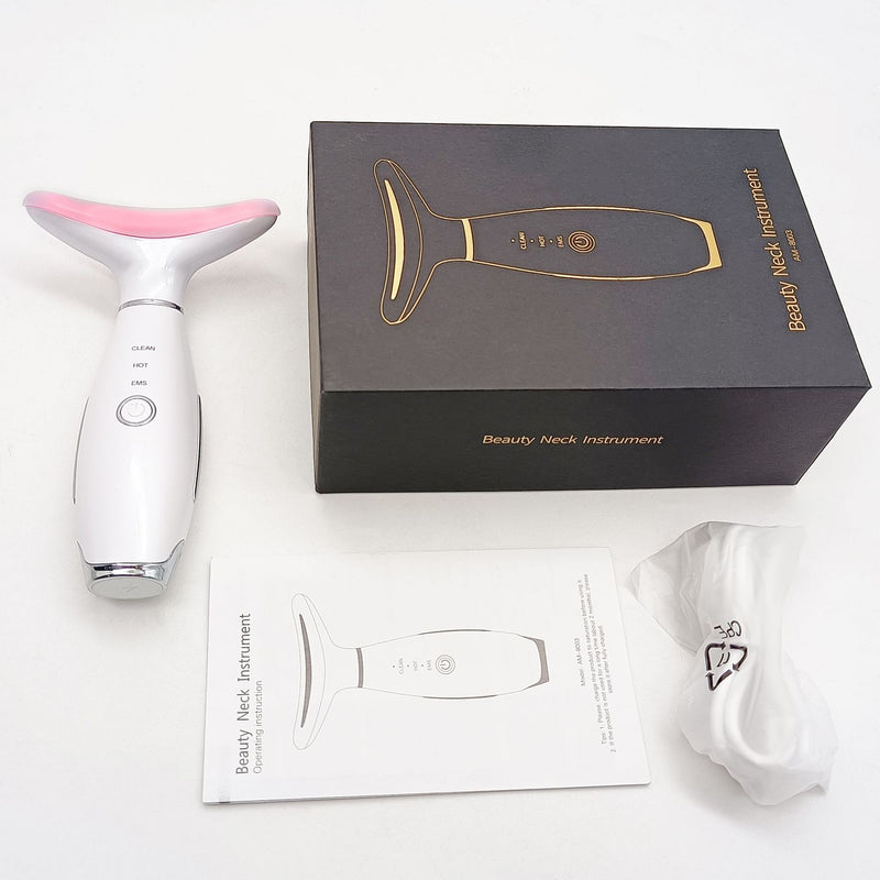 White Color Light Therapy Beauty Tool and Neck Massager - Essence Infusion Device for Lifting, Firming, Hydration & Skin Rejuvenation