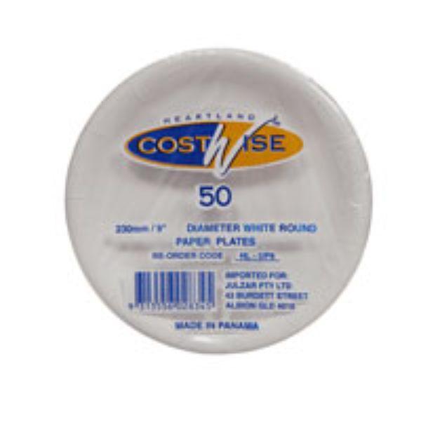 50 Plates Paper Uncoated 230Mm 9 Inch White Dinner