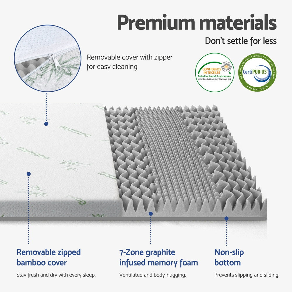 Giselle Bedding 8cm Memory Foam Mattress Topper 7-Zone Graphite King Single