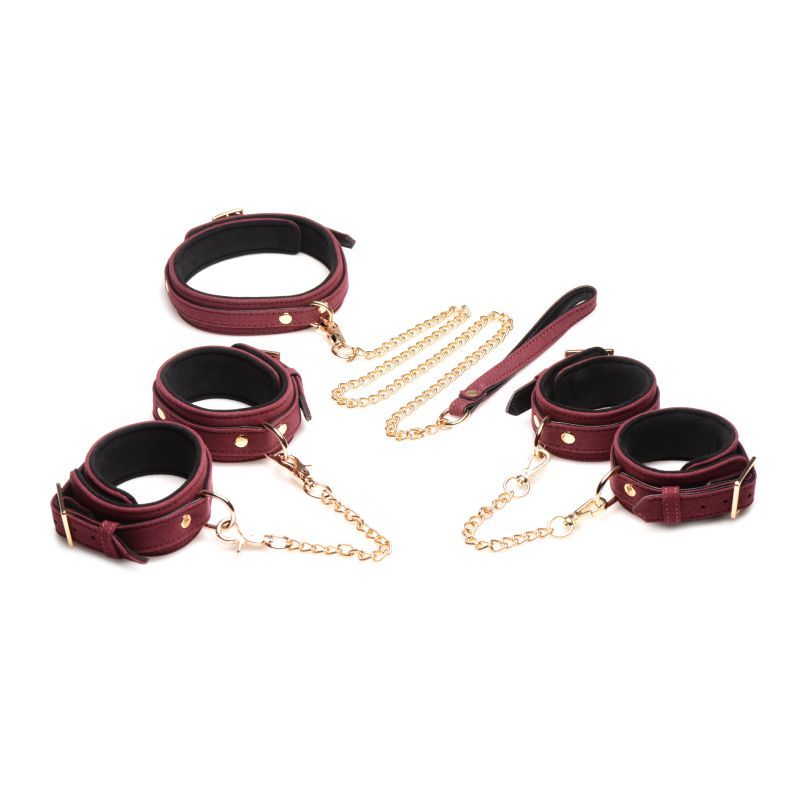 Master Series 6 Pc Velvet Bondage Set Burgundy