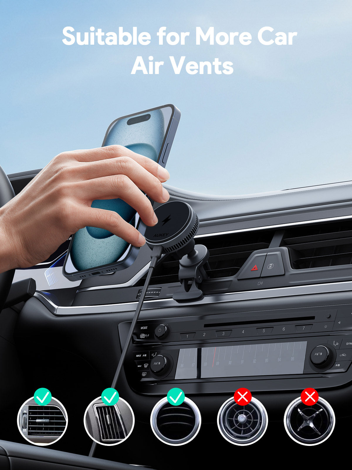 Aukey MagFusion Dash Pro Qi2 Active Cooling Wireless Charging Phone Mount