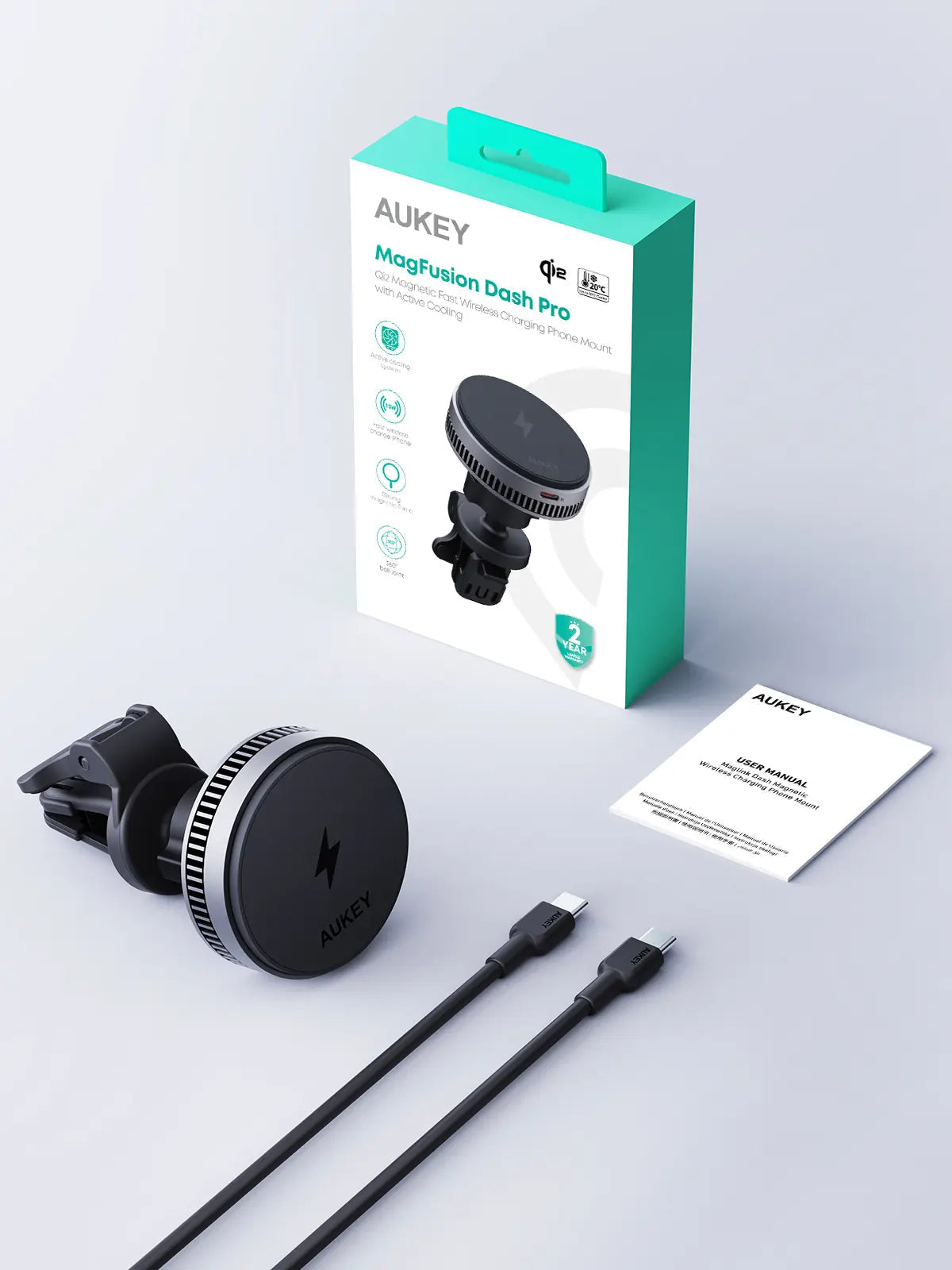 Aukey MagFusion Dash Pro Qi2 Active Cooling Wireless Charging Phone Mount