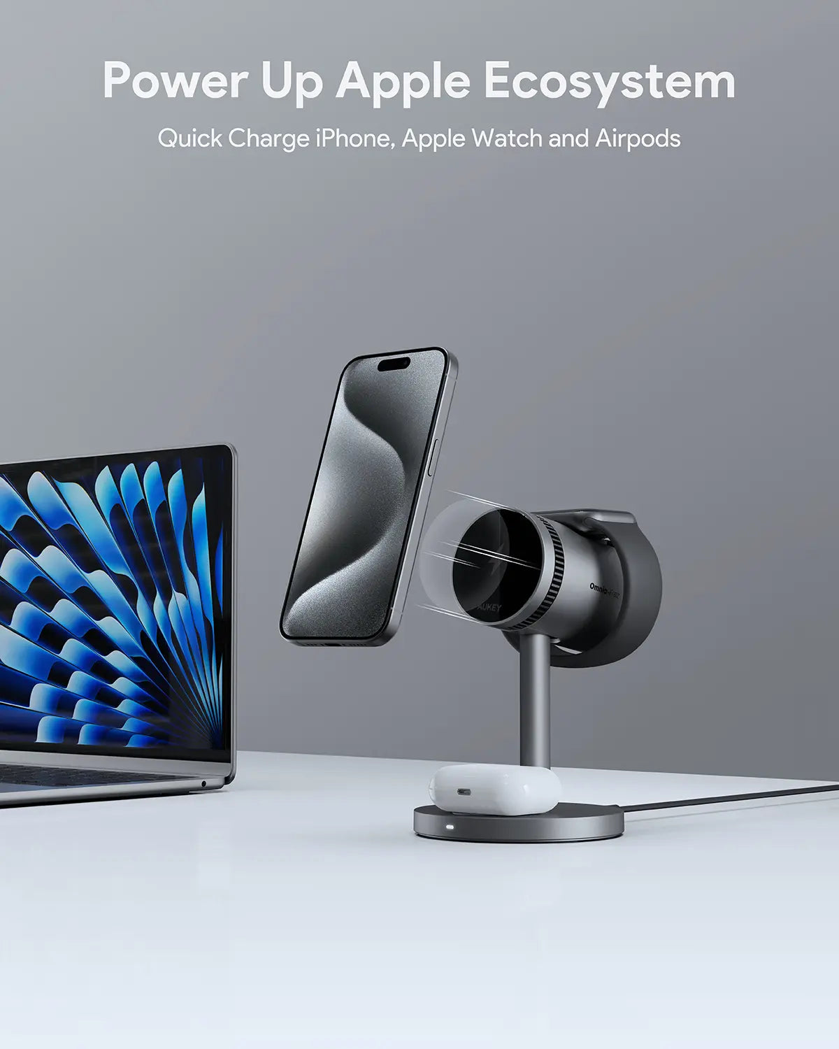 Aukey MagFusion 3-in-1 Pro Qi2 Active Cooling Wireless Charging Station