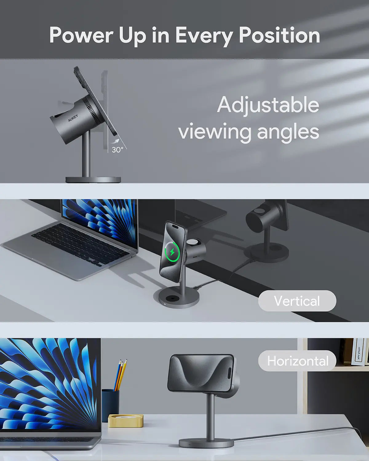 Aukey MagFusion 3-in-1 Pro Qi2 Active Cooling Wireless Charging Station