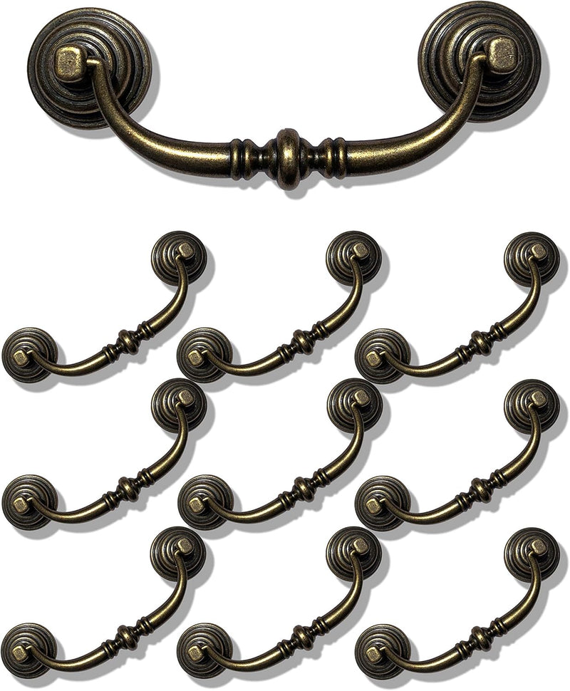 10 Pack  4.25"Hole Center Shabby Chic Drawer Pulls Handles Antique Bronze Kitchen Cabinet Drop Bail Pulls Handles (108mm/Antique Brozne)