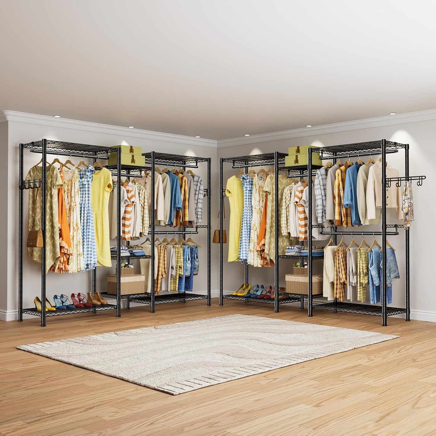 CARLA HOME Heavy Duty Clothing Garment Rack Organizer with Hanging Rods & Storage Shelves for Clothes, Shoes & Wardrobe