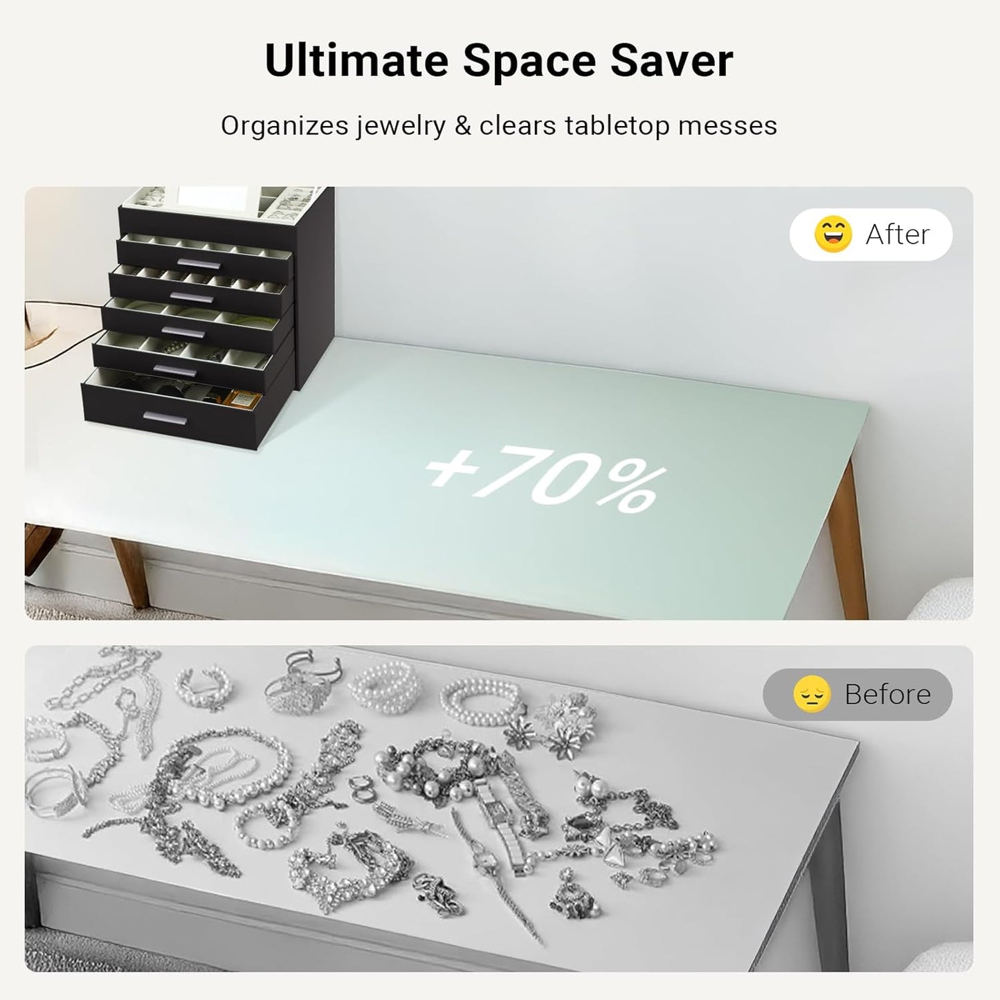 CARLA HOME  6-Layer Large Jewelry Organizer Box for Women with Mirror, Drawers, Hooks & Dividers for Rings, Necklaces, Bracelets, Ideal Gift for Women (Black)